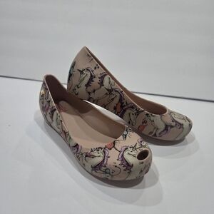 Melissa Girls Unicorn Print Ballet Jelly Flats Sz.13